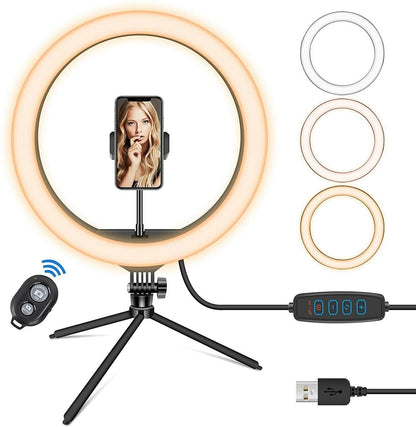 13" Ring Light with Stand & Phone Holder Desktop Selfie Ring Light with Remote