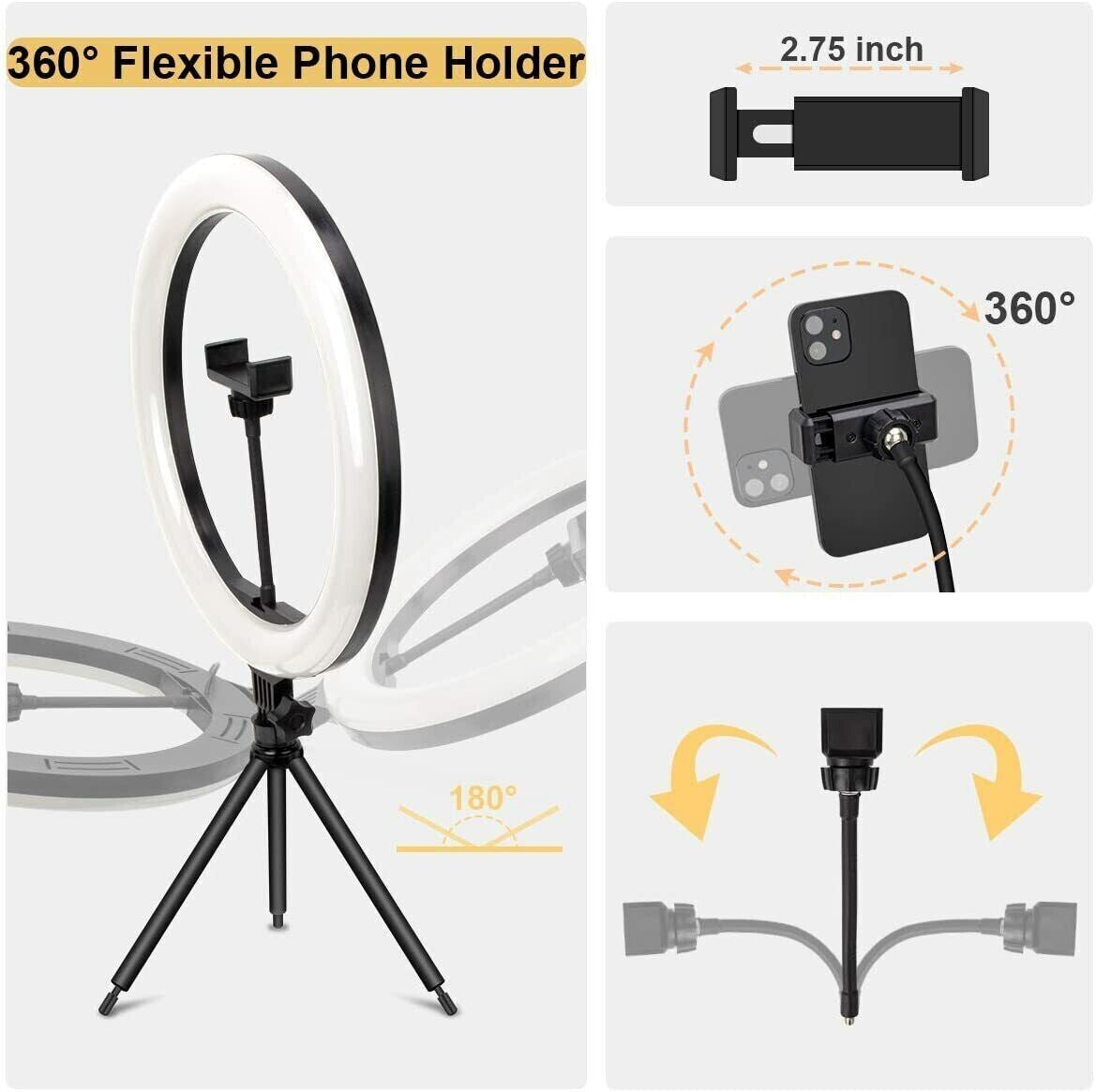 13" Ring Light with Stand & Phone Holder Desktop Selfie Ring Light with Remote